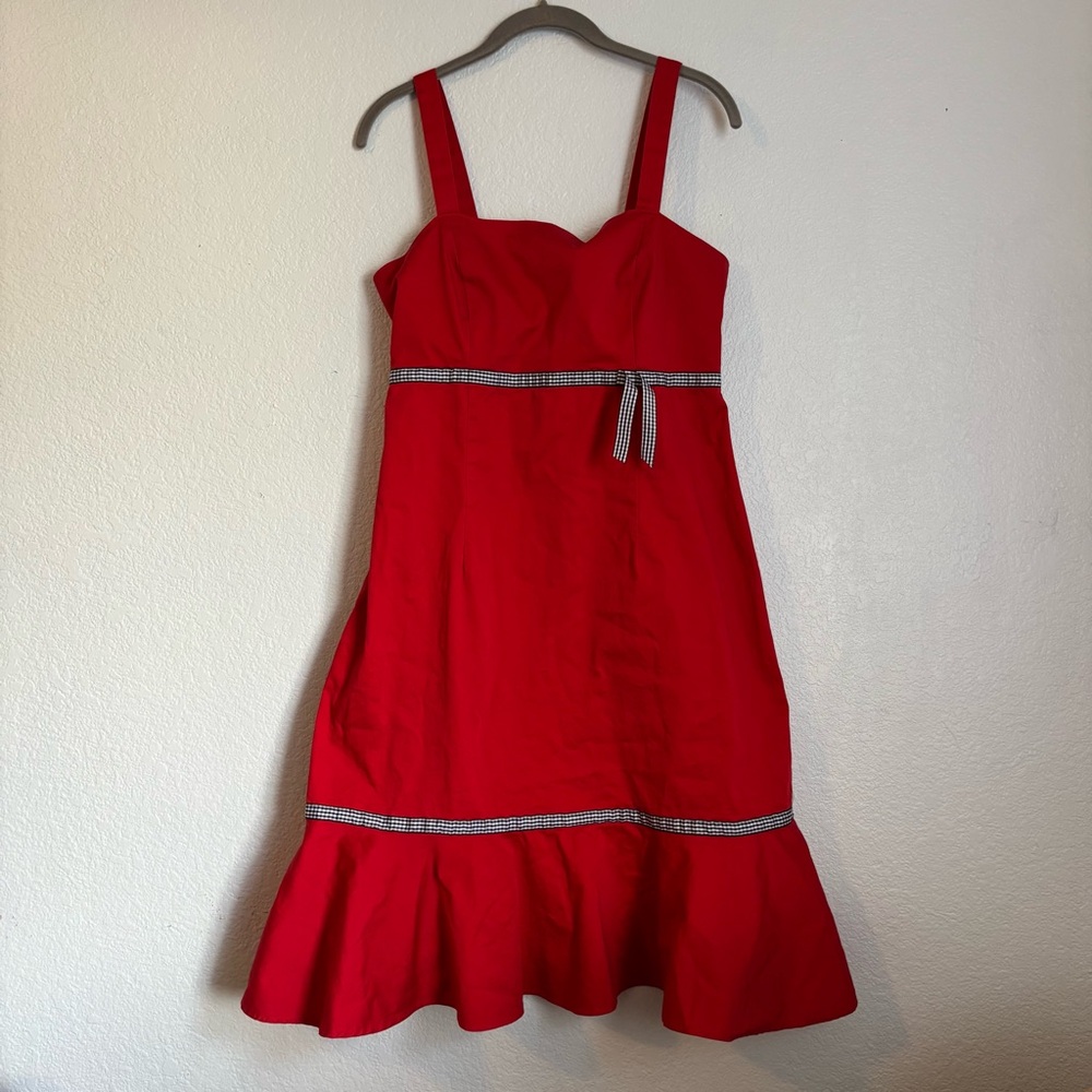 R&K Originals Red Sleeveless Knee Length Sundress Sweetheart Neck Zip Size 10